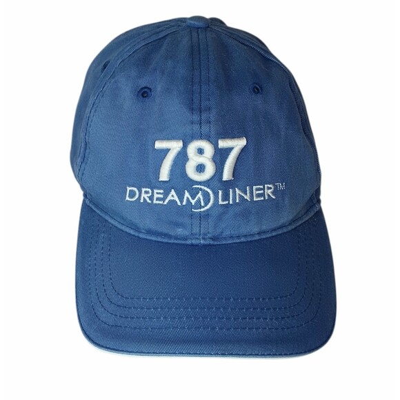 Boeing 787 Dreamliner Cap Blue Cotton White Embroidered Adjustable Strapback - Picture 1 of 8